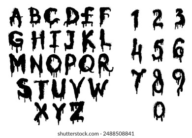 Graffiti-inscriptions in marker font. A set of fonts for hip-hop culture, handwritten English alphabet