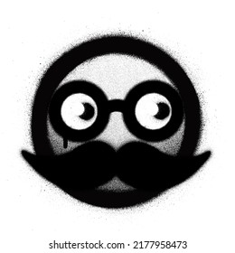 graffitio apprehensive icon with round glasses and mustache