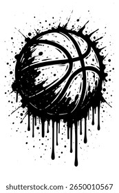 Graffiti-style basketball vector with bold Black and White contrast, paint splatters, and drips. Urban street art meets athletic vibes-ideal for merch, posters, branding, and modern design fans