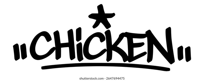 Graffiti-style black tag of “Chicken” in bold handwritten font. Playful urban look perfect for fun designs, sticker packs, or creative branding.