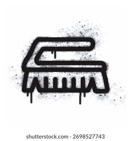 Um ícone de pincel em estilo grafite com uma base de pintura em spray isolada em um plano de fundo branco. Um ícone de pincel em estilo grafite com uma base de pintura em preto sobre branco. Ilustração vetorial.