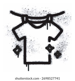 Un icono de línea de ropa de estilo graffiti con una base pintada en aerosol aislada sobre un fondo blanco. Icono de un tendedero de estilo graffiti con una base pintada en spray en negro sobre blanco. Ilustración vectorial.

