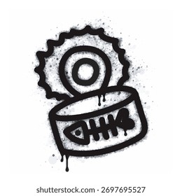 A graffiti-style fish can icon with a spray-painted bottom isolated on a white background. A graffiti-style fish can icon with a spray-painted bottom in black on white. Vector illustration.