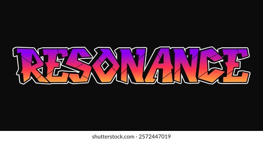 Graffiti-style RESONANCE text in gradient colors on black background. Cool letters, fashion, graffiti style print t-shirt, poster concept