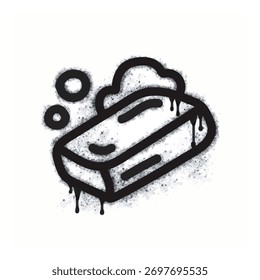 Um ícone de sabão em estilo grafite com um fundo pintado com spray isolado em um fundo branco. Um ícone de sabão em estilo grafite com um fundo pintado com spray em preto sobre branco. Ilustração vetorial.
