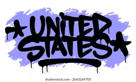 Graffiti-style UNITED STATES in black spray paint over pastel blue background. Urban and clean with bold street art feel. Perfect for patriotic visuals and apparel design.