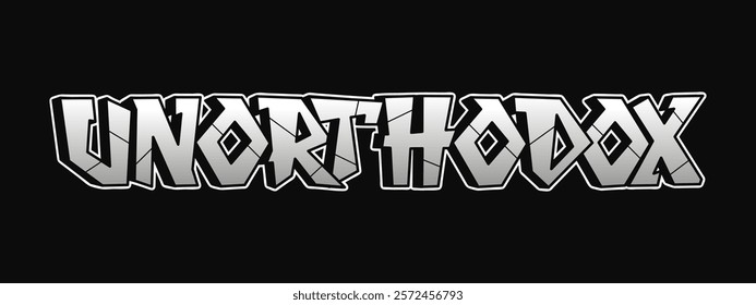 Graffiti-style UNORTHODOX lettering with a bold black background. Cool letters, fashion, graffiti style print t-shirt, poster concept