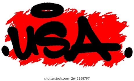 Graffiti-style USA in black spray paint on red background. Minimal yet powerful urban vibe. Great for edgy patriotic visuals, streetwear graphics, and youth culture art.