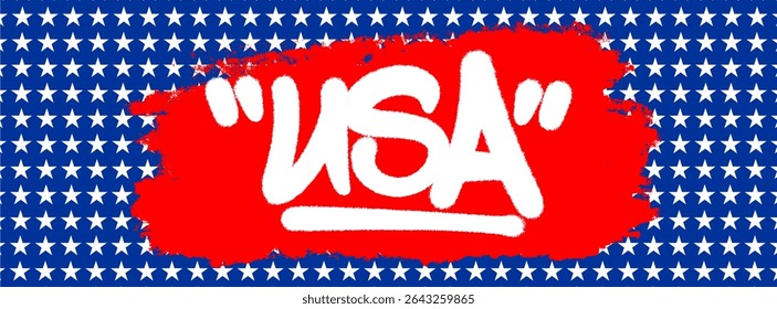 Graffiti-style USA in expressive marker-like spray texture with patriotic red, white, and blue. Ideal for urban celebration and street-style Independence Day content.