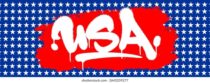 Graffiti-style USA vector with bold spray paint texture in red, white, and blue. Perfect for Independence Day, urban patriotic art, and American street visuals.