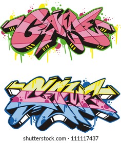 Graffito text design - game. Color vector illustration.
