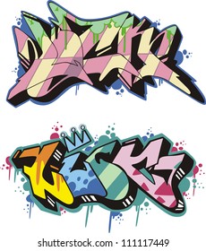 Graffito text design - luck. Color vector illustration.