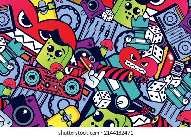 Graffitty Music Vector Art Color Background Doodle Pattern Wallpaper Texture