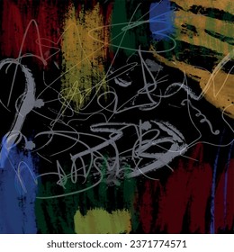 Graffity with abstract bright multycolor pattern layered eps10 vector illustration isolated on black background.