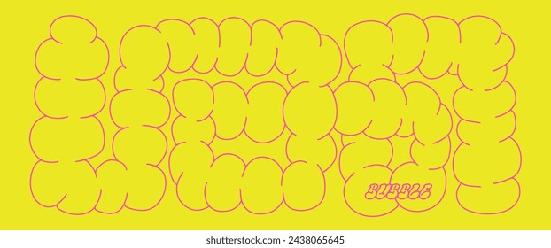 Graffity abstract shape cover template in y2k style. Funky balloon organic shape in trendy linear retro style. Cartoon kids graffiti vector illustration.