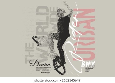 slogan de bicicleta de graffityTee, BMX t-shirt Gráficos. slogan de graffity tees, com ilustração de bicicleta arte tees, Rider slogan gráfico, Tipografia urbana hipster arte de rua para tees.eps8