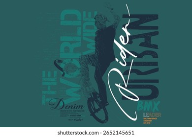 slogan de bicicleta graffityTee, BMX t-shirt Gráficos. Estilo de rua de bicicleta extrema, com ilustração de bicicleta arte tees, gráfico slogan Rider, Tipografia urbana arte de rua hipster para tees.eps8