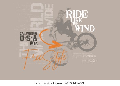 slogan de bicicleta graffityTee, BMX t-shirt Gráficos. Estilo de rua de bicicleta extrema, com ilustração de bicicleta arte tees, Basta montar slogan gráfico, Tipografia urbana arte de rua hipster para tees.eps8