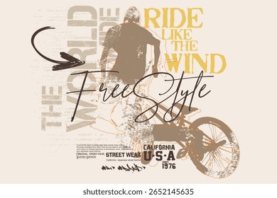 slogan de bicicleta graffityTee, t shirt gráficos impressão vetor ilustração design, com ilustração bicicleta arte tees, Apenas andar slogan gráfico, Tipografia urbana hipster rua arte para tees.eps8