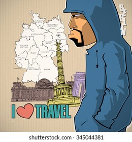 Graffity character on a germany background. Vector illustration