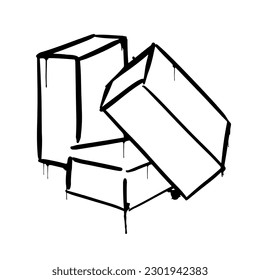 Graffity pile of bricks. Heap of transparent stones. Black ink outline with dots and spots