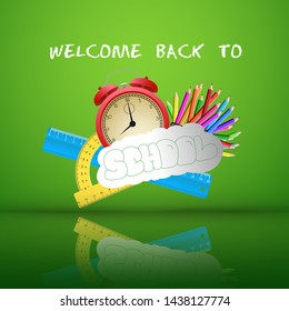 Graffity style school composition with school stationary and shadows on green background vector illustration