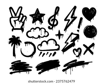 Graffity wall elements vector spray pattern set.