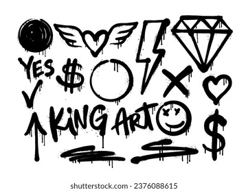 Graffity wall elements vector spray pattern set.