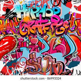 Graffity Wall. Hip Hop Art Background Of Funky Vector Grafitti. Urban Graffiti Street Design
