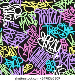 Graffity wall tags seamless pattern, graffiti street art.