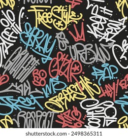 Graffity wall tags seamless pattern, graffiti street art.