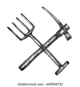 Grafic illustration of garden tools. Isolated on white background.