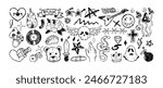 Grafitti charcoal punk symbols. Hand drawn doodle crayon hard rock n roll icon with fly agaric, music plate, skeleton with wings, emoticon, wounded heart. Chalk pencil heavy metal sticker for festival
