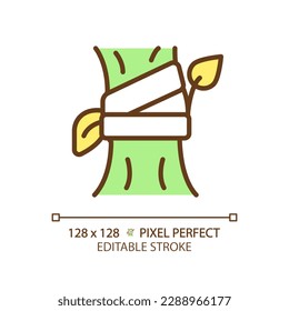 Grafting green RGB color icon. Plant propagation. Vegetative reproduction. Fruit tree. Horticultural technique. Isolated vector illustration. Simple filled line drawing. Editable stroke