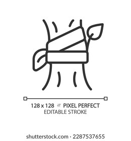 Grafting linear icon. Plant propagation. Vegetative reproduction. Fruit tree. Horticultural technique. Thin line illustration. Contour symbol. Vector outline drawing. Editable stroke