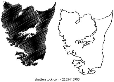Graham island (Canada, British Columbia Province, North America, Haida Gwaii Archipelago) map vector illustration, scribble sketch Graham map