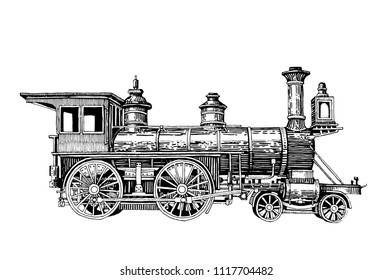 Grahical locomotive isolated on  white background,vector sketch,train