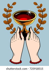 The Grail, held by the human hand. Old school tattoo style
	
