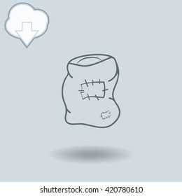 Grain bag icon with shadow. Cloud of download with arrow.