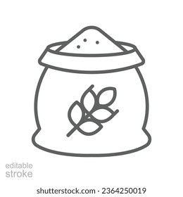 Grain bag icon. Bag of wheat, farming agriculture, feed bag, seed sack. Wheat ears and flour bag. Bread flour logo pictogram. Editable stroke Vector illustration. Design on white background. EPS 10