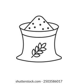 Grain bag icon. Bag of wheat, farming agriculture, feed bag, seed sack. Wheat ears and flour bag. Bread flour logo pictogram.