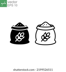 Grain bag line and solid icon. Bag of wheat, farming agriculture, feed bag, seed sack. Bread flour logo pictogram. Vector illustration. Design on white background. EPS 10