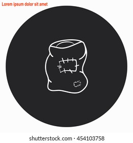 Grain bag web icon. Gray circle button with white illustration.