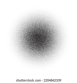 Grain circle gradient. Stippled round shape. Radial stochastic dotwork texture. Random grunge noise background. Black dots sphere. Halftone vector monochrome 