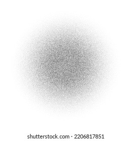 Grain circle gradient. Stippled round shape. Radial stochastic dotwork texture. Random grunge noise background. Black dots sphere. Halftone vector 