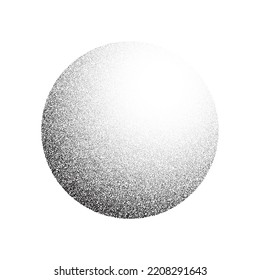 Grain circle gradient. Stippled round shape. Radial stochastic dotwork texture. Random grunge noise background. Black dots sphere. Halftone vector 