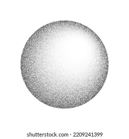 Grain circle gradient. Stippled round shape. Radial stochastic dotwork texture. Random grunge noise background. Black dots sphere. Halftone vector 