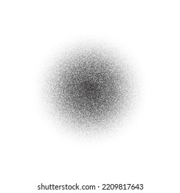 Grain circle gradient. Stippled round shape. Radial stochastic dotwork texture. Random grunge noise background. Black dots sphere. Halftone vector 