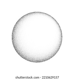 Grain circle gradient. Stippled round shape. Radial stochastic dotwork texture. Random grunge noise background. Black dots sphere. Halftone vector 