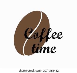 Grain of coffee and the name "Coffee Time" on a white background. Vector illustration